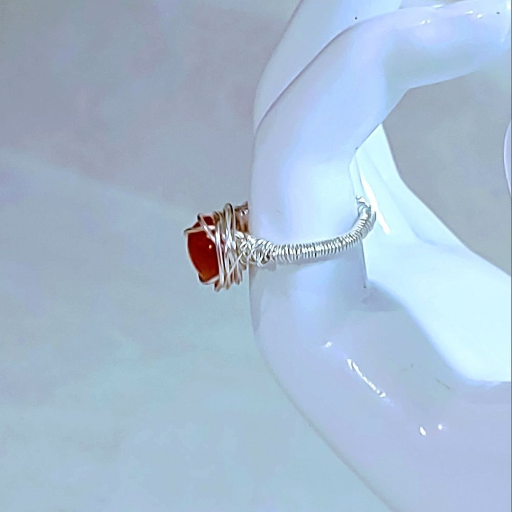 NATURAL CARNELIAN POLISHED STONE WIRE WRAPPED RING WOMEN'S SIZE 8 - Picture 5 of 8